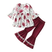 Girl Outfits Toddler-Girls-Fall-Clothes-Set Little Girls Highlow Tunic Tops+Leggings Outfit Boutique Clothing Red,4-5 Years